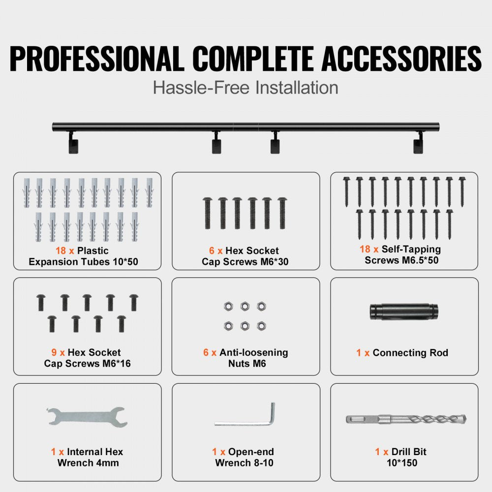 Bostome 7ft wall mount aluminum alloy handrail with a sleek finish and ergonomic design.
