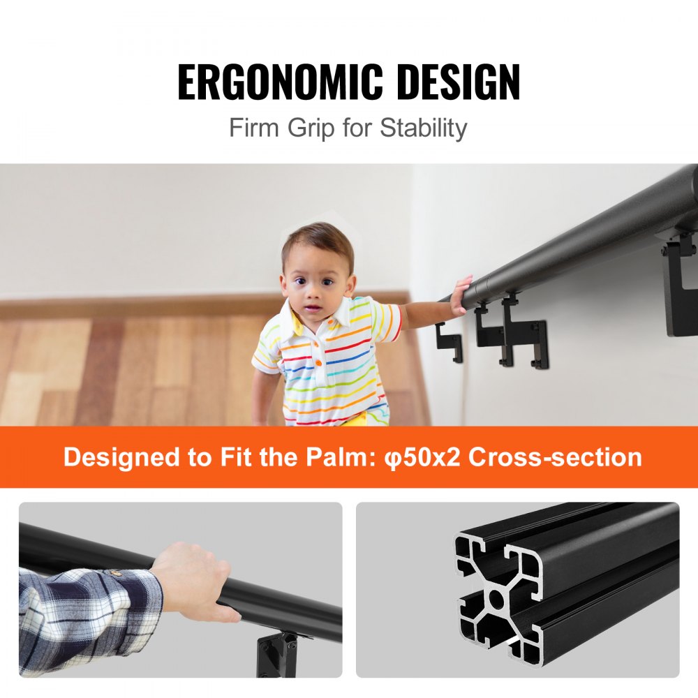 Bostome 7ft aluminum alloy handrail with a sleek finish and ergonomic grip for stairs.