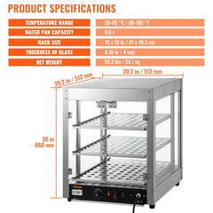 3-Tier Commercial Food Warmer Countertop Pizza Cabinet with Water Tray