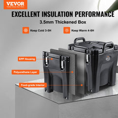 Insulated Food Carrier, 32Qt Capacity, Stackable Catering Hot Box w/Stainless Steel Barrel, Top Load LLDPE Food Warmer w/Integral Handles Buckles Stationary Base, for Restaurant Canteen, Black