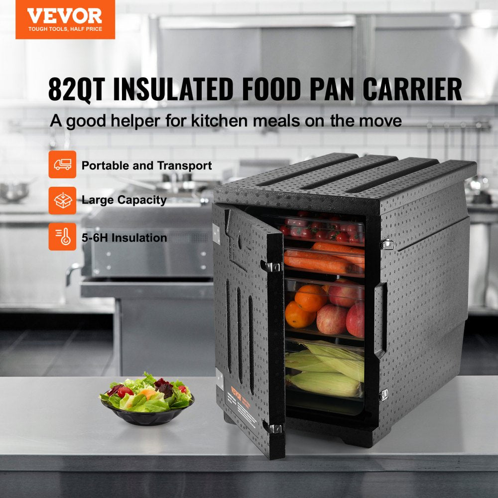 Insulated Food Pan Carrier, 82 Qt Hot Box for Catering, LLDPE Food Box Carrier with Double Buckles, Front Loading Food Warmer for Restaurant, Canteen, etc.