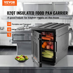 Insulated Food Pan Carrier, 82 Qt Hot Box for Catering, LLDPE Food Box Carrier with Double Buckles, Front Loading Food Warmer for Restaurant, Canteen, etc.