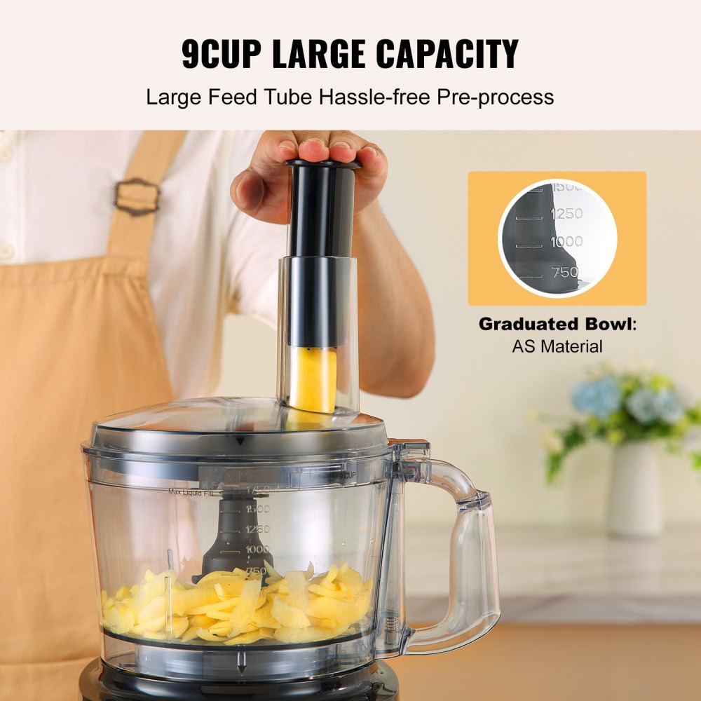 Food Processor, 9-Cup Vegetable Chopper for Chopping, Slicing, Shredding, Puree, and Kneading, 600 Watts Stainless Steel Blade Professional Electric Food Chopper, Easy Assembly & Clean, Black