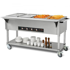 4-Pan Commercial Food Warmer, 4 x 20.6QT Electric Steam Table, 2000W Professional Buffet Catering Food Warmer with 4 Wheels (2 Lockable), Food Grade Stainless Steel Server for Party Restaurant
