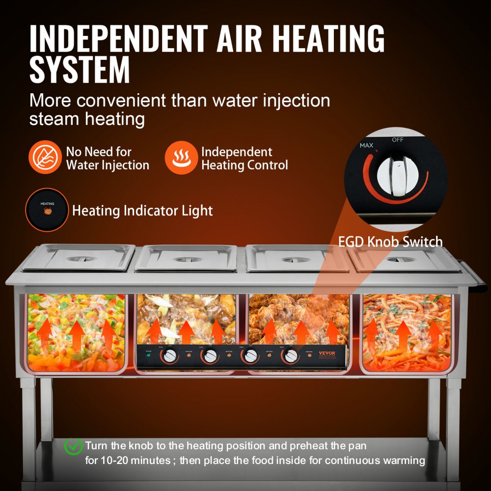 4-Pan Commercial Food Warmer, 4 x 20.6QT Electric Steam Table, 2000W Professional Buffet Catering Food Warmer with 4 Wheels (2 Lockable), Food Grade Stainless Steel Server for Party Restaurant