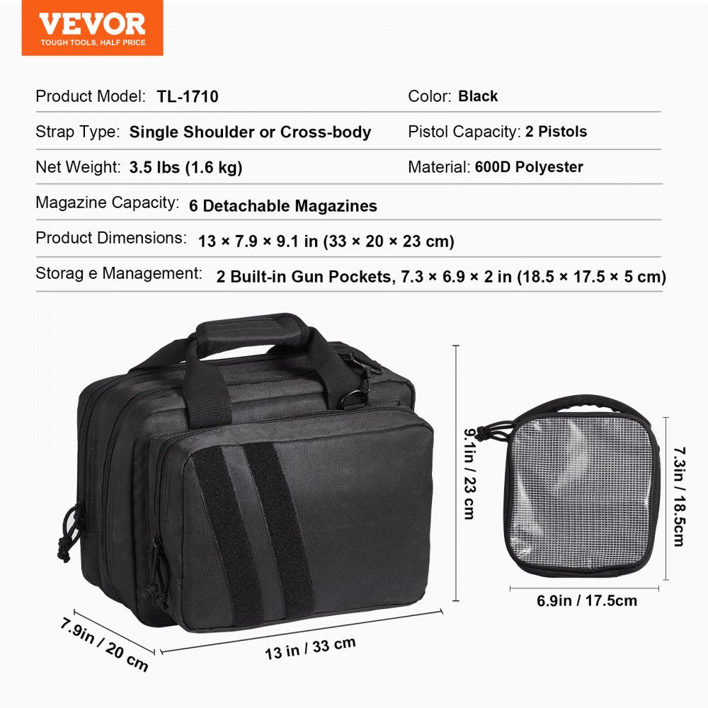 Tactical Pistol Backpack with 2 Pistol Cases, Gun Range Backpack with 6x Magazine Slots for Shooting and Hunting