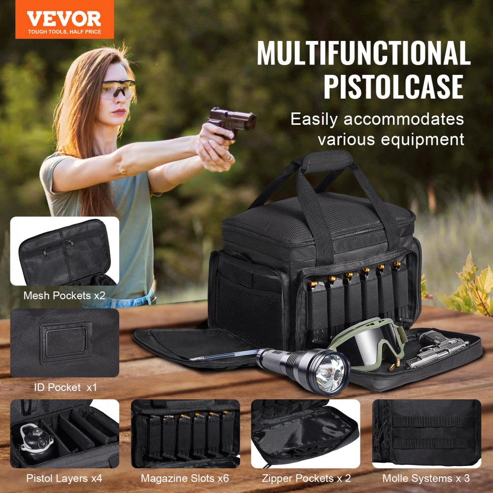 Range Bag for 4 Pistols Tactical Gun Range Bag Single Shoulder Strip Black