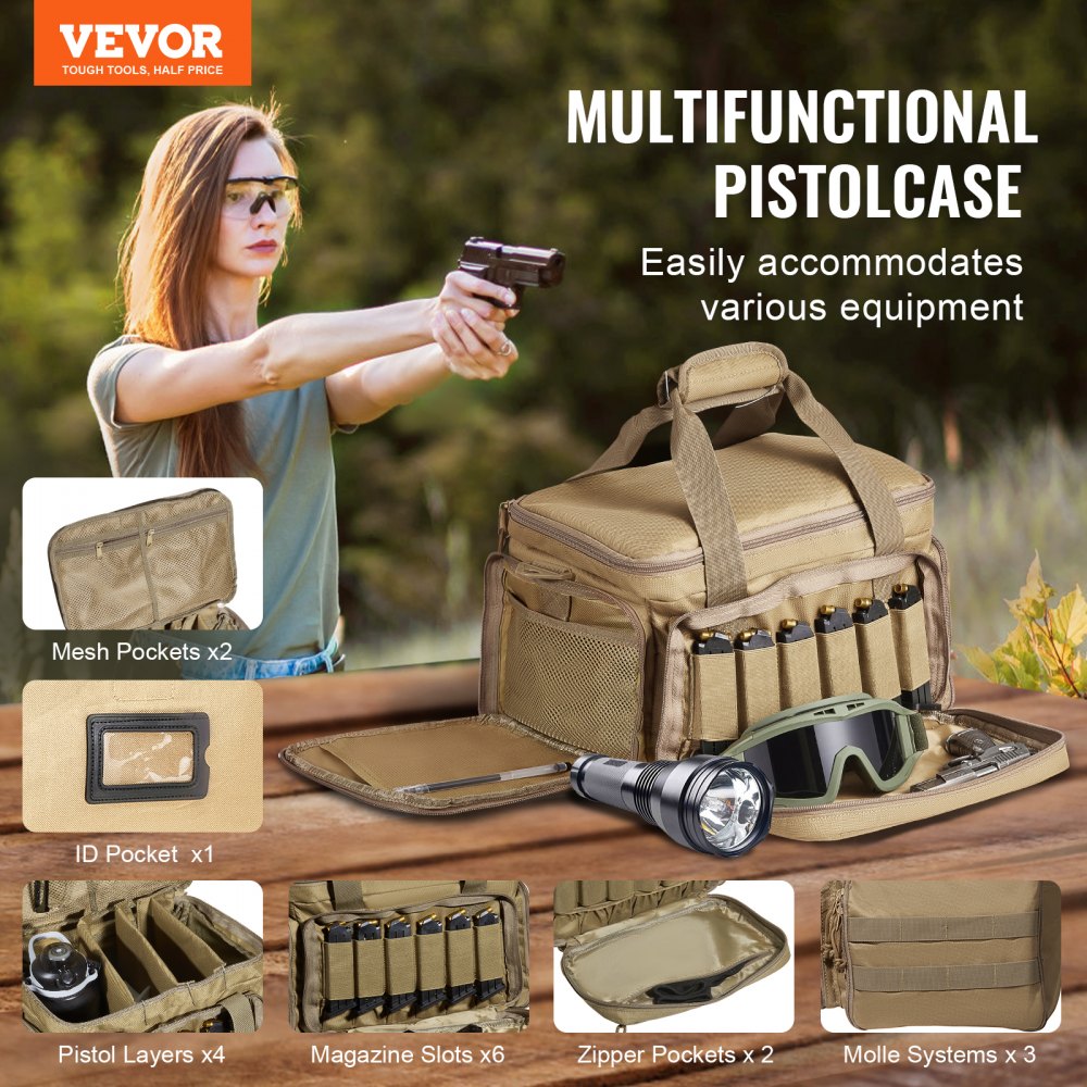 Range Bag for 4 Pistols Tactical Gun Range Bag Single Shoulder Strip Brown