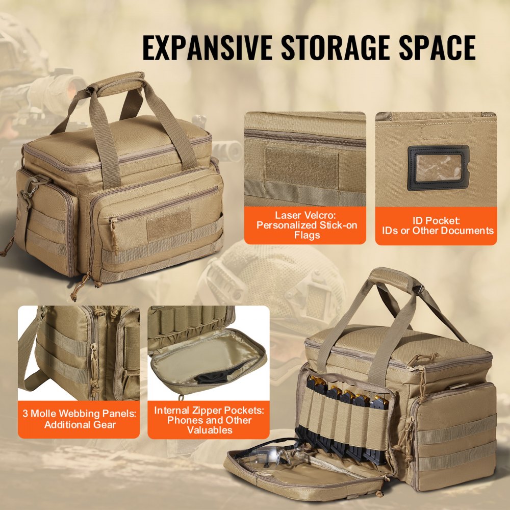 Range Bag for 4 Pistols Tactical Gun Range Bag Single Shoulder Strip Brown