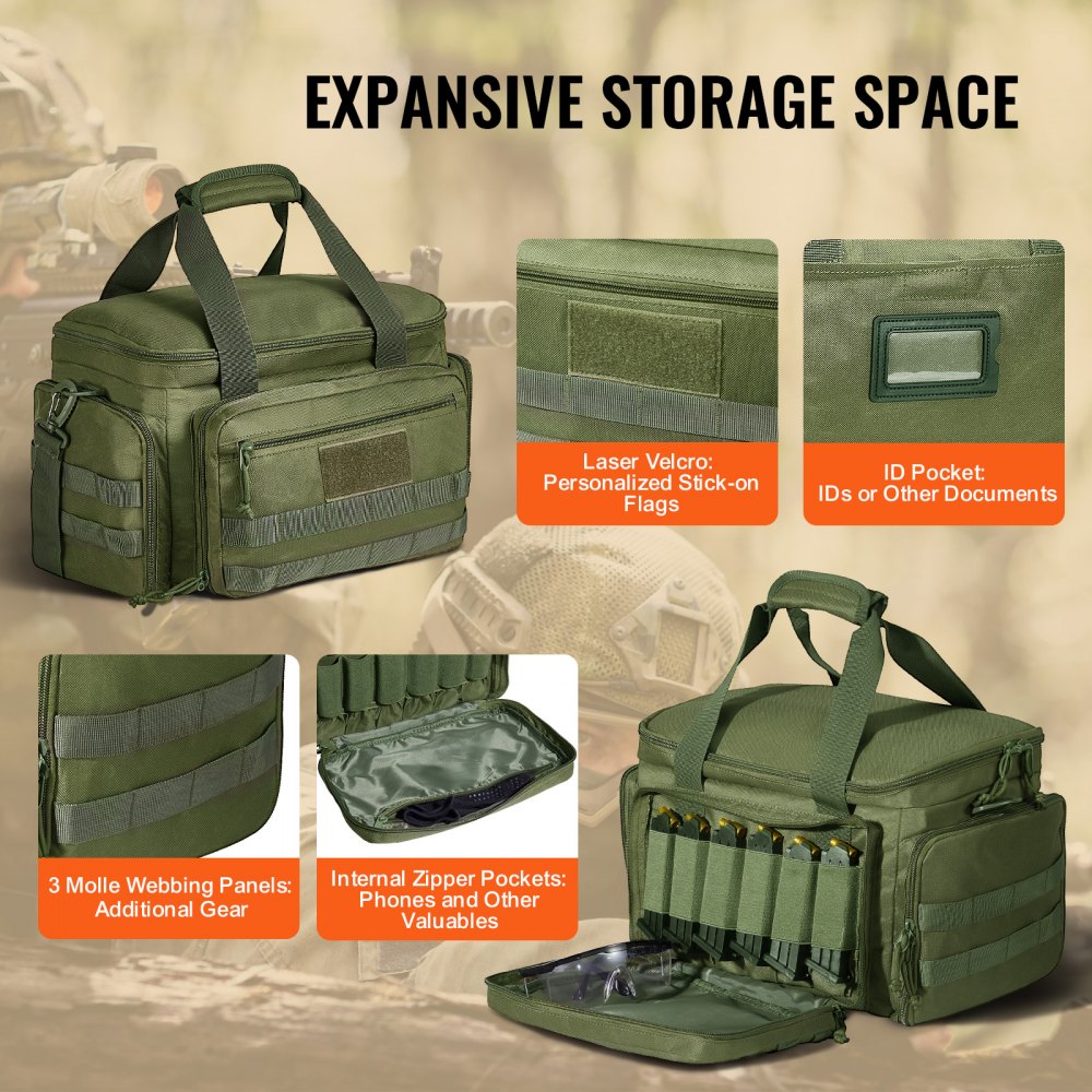 Range Bag for 4 Pistols Tactical Gun Range Bag Single Shoulder Strip Green
