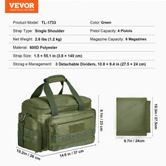 Range Bag for 4 Pistols Tactical Gun Range Bag Single Shoulder Strip Green
