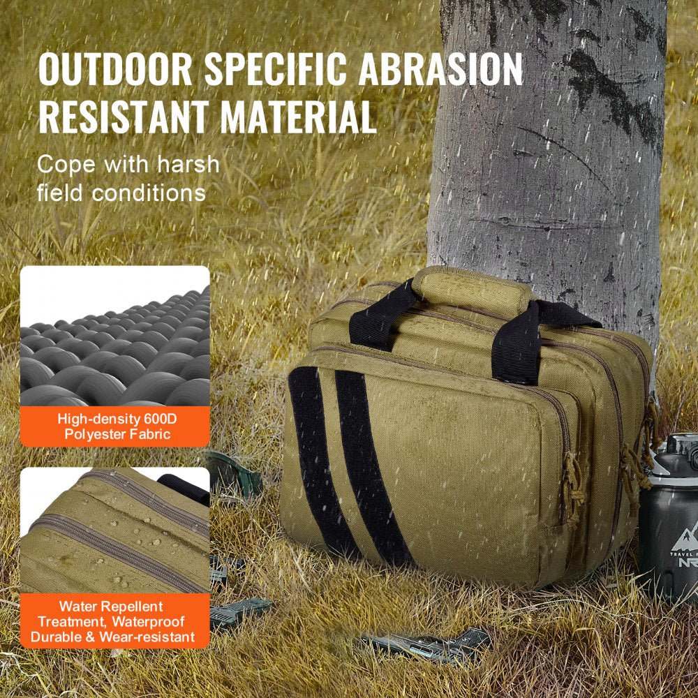Range Bag for 2 Pistols Tactical Gun Bag 2 Built-in Pistol Bags Brown，Range Bag for Handguns Gun Case Bag with Lockable Zipper for Shooting Range Outdoor Hunting