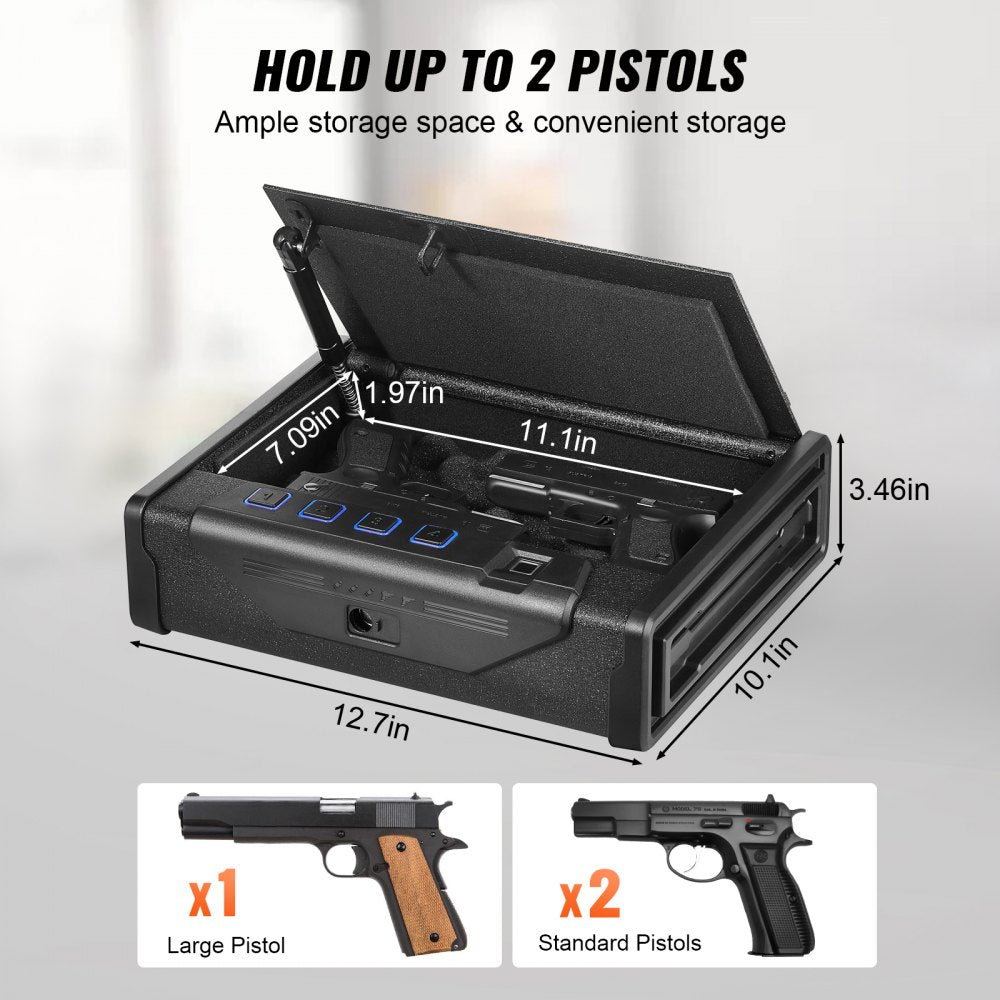 Gun Safe for Pistols, Biometric Gun Safe with Three Quick Access Ways of Fingerprints, Passwords and Keys, Handgun Safe for 2 Pistols for Home, Bedside, Nightstand, Car