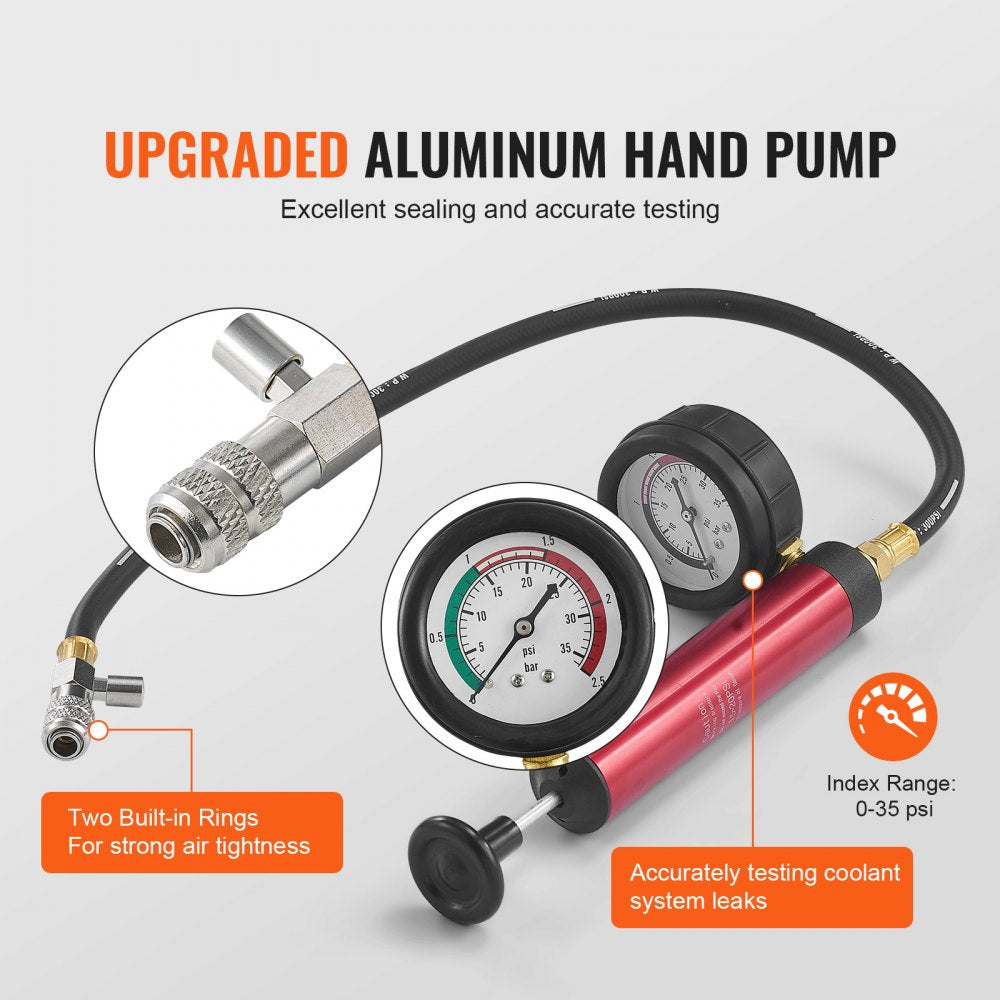 14 pcs Universal Radiator Pressure Tester Kit, Coolant Pressure Tester Kit with Manual Pump and Color-coded Steel Test Cap Adapters, with Toolbox, For Cars Motorcycles Trucks Cooling System