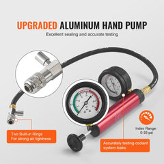 14 pcs Universal Radiator Pressure Tester Kit, Coolant Pressure Tester Kit with Manual Pump and Color-coded Steel Test Cap Adapters, with Toolbox, For Cars Motorcycles Trucks Cooling System