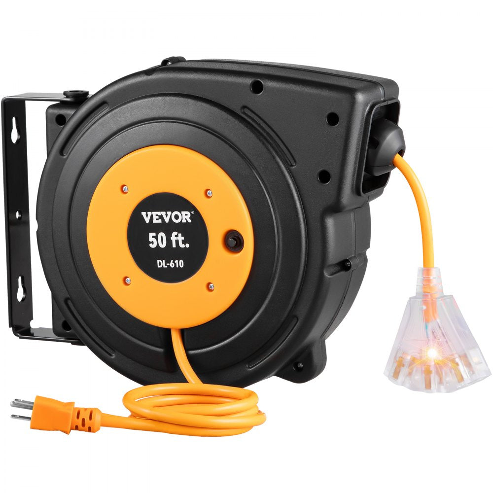 50ft Retractable Extension Cord Reel 14AWG/3CSJTOW Power Cord Reel
