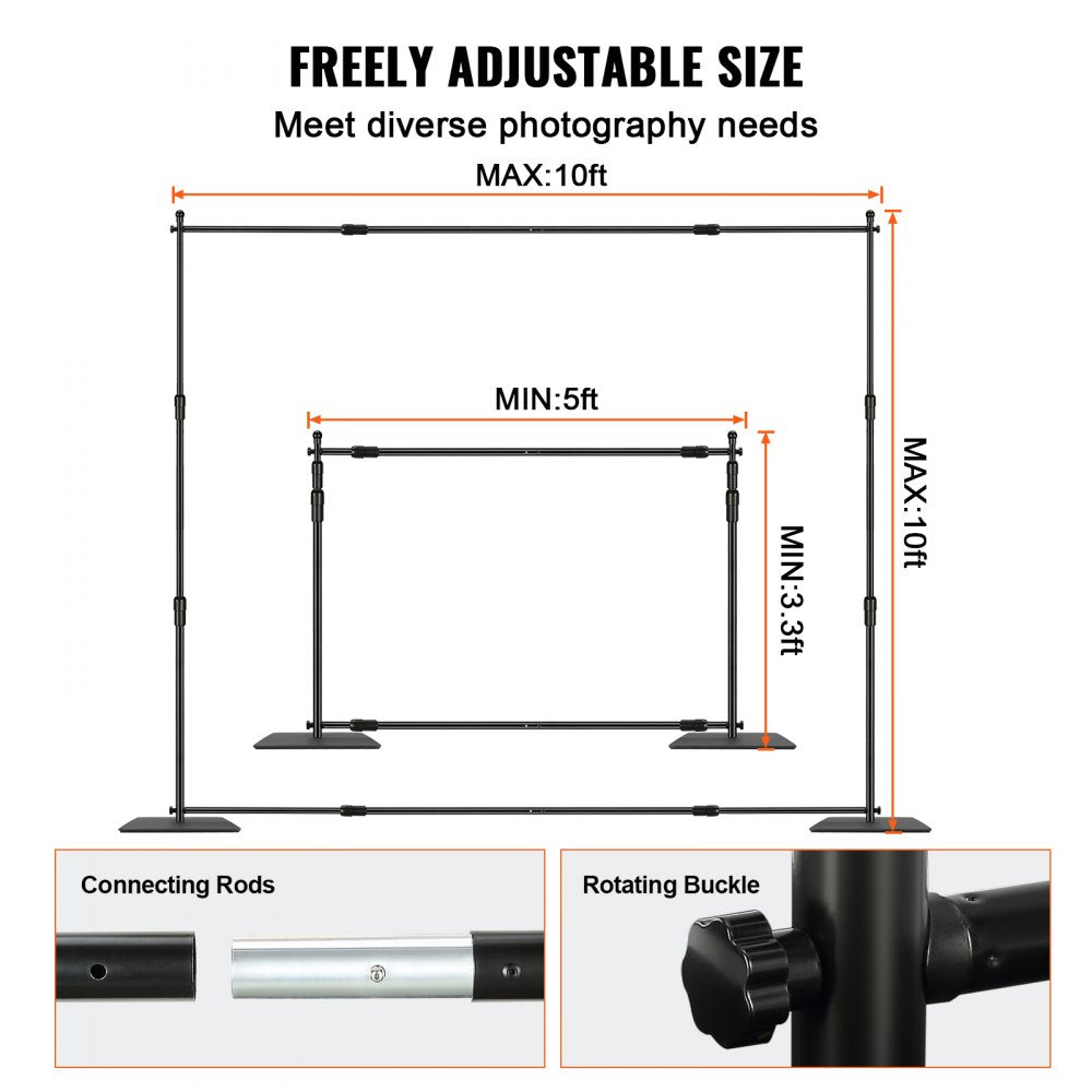 10ft x 10ft Pipe and Drape Kit, Heavy Duty Backdrop Stand with Carbon Steel Base, Adjustable Backdrop Support with 2 Clamps and A Carry Bag for Wedding, Party, Event, Photography, and Exhibition