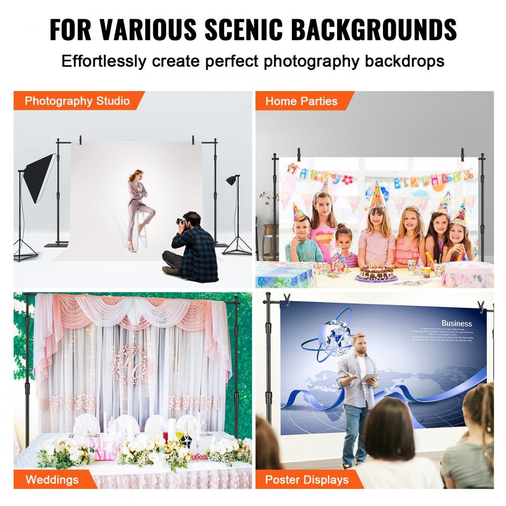 10ft x 10ft Pipe and Drape Kit, Heavy Duty Backdrop Stand with Carbon Steel Base, Adjustable Backdrop Support with 2 Clamps and A Carry Bag for Wedding, Party, Event, Photography, and Exhibition