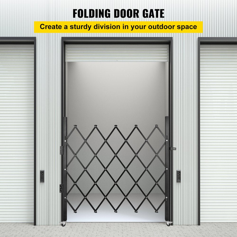 Single Folding Security Gate, 5.1`H x 5.9`W （61 x 71 inch）Folding Door Gate, Steel Accordion Security Gate, Flexible Expanding Security Gate, 360° Rolling Barricade Gate, Scissor Gate/Door with Padlock