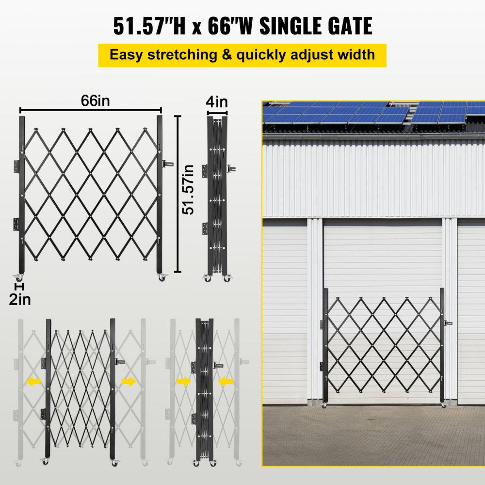 Single Folding Security Gate, 48" H x 66" W Folding Door Gate, Steel Accordion Security Gate, Flexible Expanding Security Gate, 360° Rolling Barricade Gate, Scissor Gate or Door with Padlock
