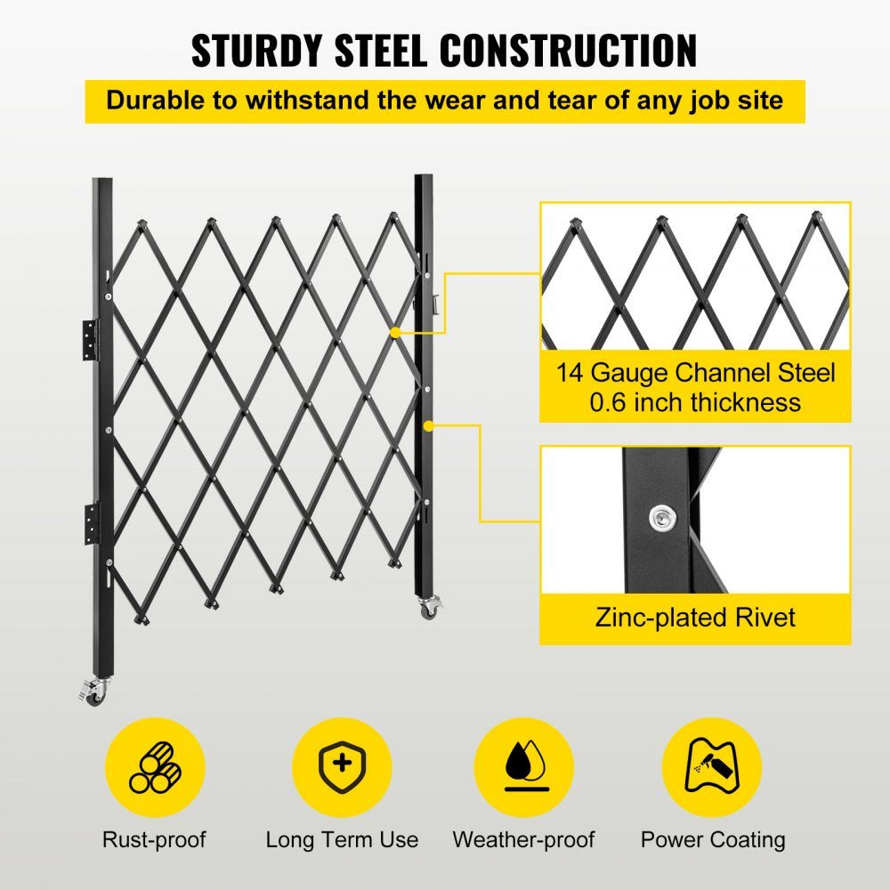 Single Folding Security Gate, 48" H x 66" W Folding Door Gate, Steel Accordion Security Gate, Flexible Expanding Security Gate, 360° Rolling Barricade Gate, Scissor Gate or Door with Padlock