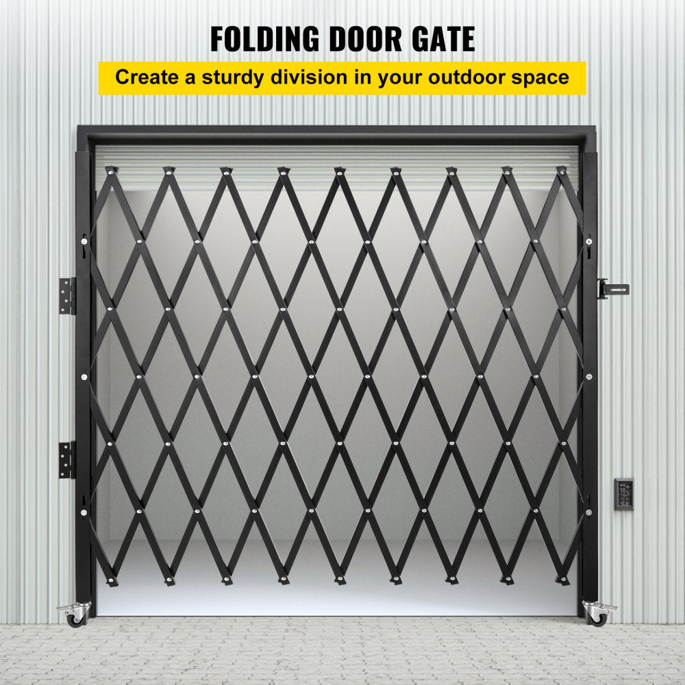 Single Folding Security Gate, 7.1`H x 7.9` W （85 x 95 inch）Folding Door Gate, Steel Accordion Security Gate, Flexible Expanding Security Gate, 360° Rolling Barricade Gate, Scissor Gate/Door with Padlock