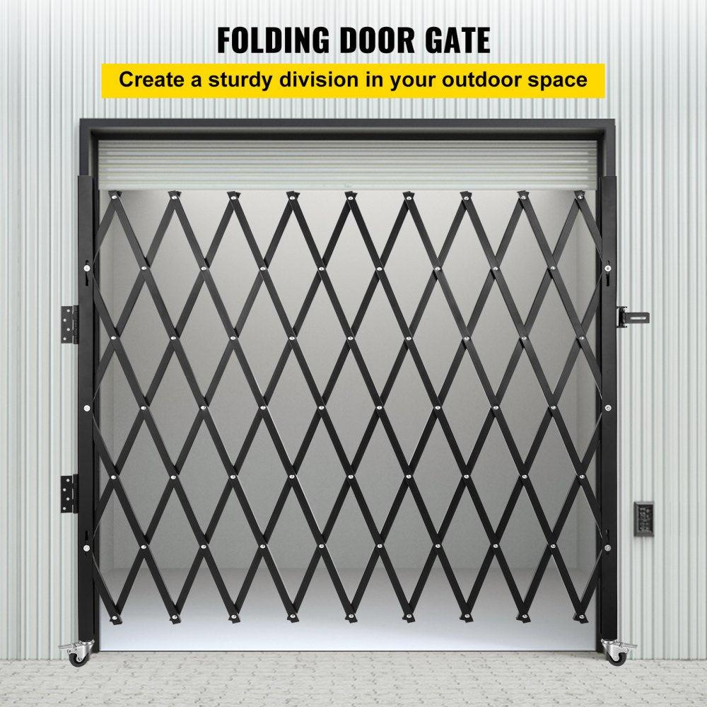Single Folding Security Gate, 7.1` H x 7.1` W （85 x 85 inch）Folding Door Gate, Steel Accordion Security Gate, Flexible Expanding Security Gate, 360° Rolling Barricade Gate, Scissor Gate/Door with Padlock