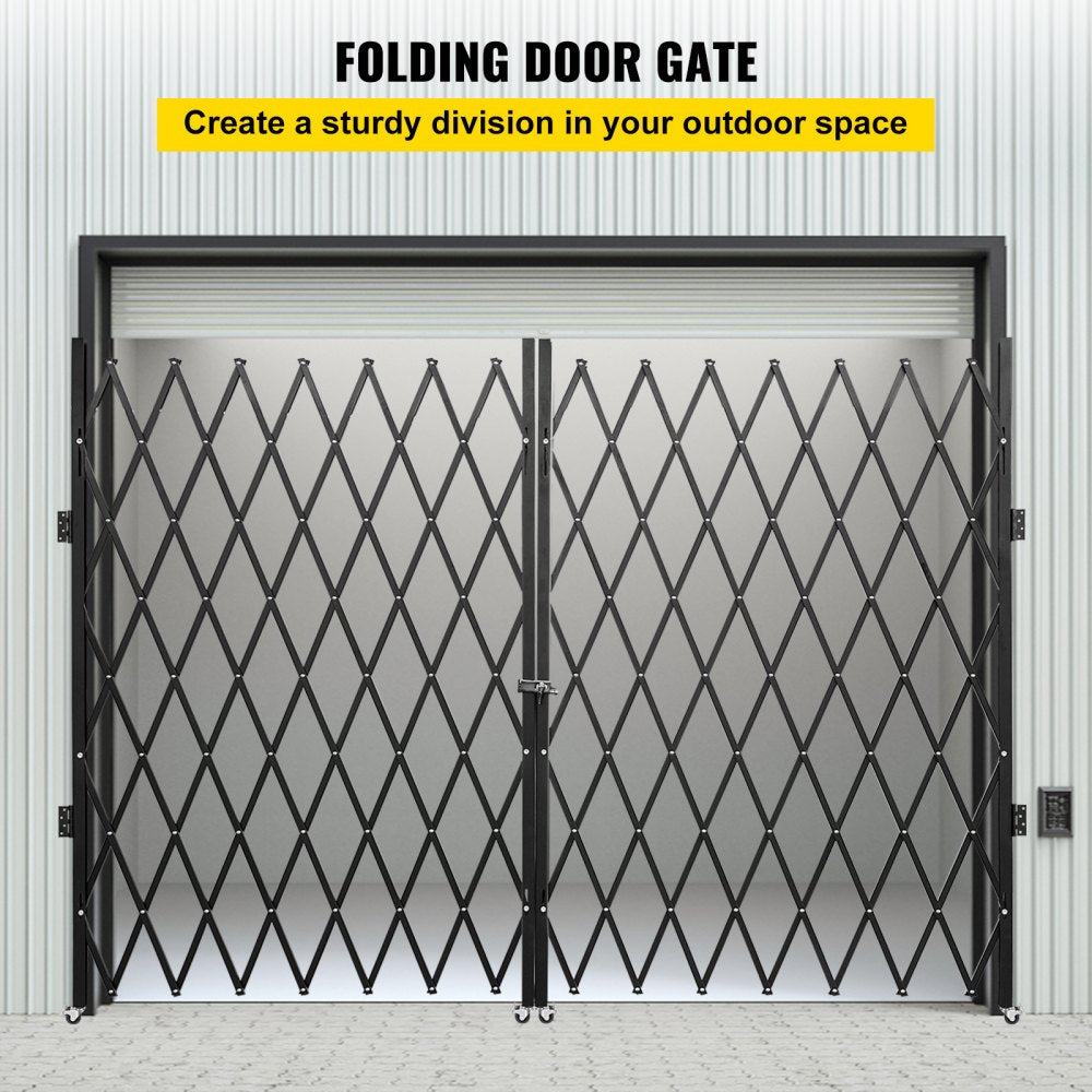 Double Folding Security Gate, 7.1` H x 12.5` W Folding Door Gate, Steel Accordion Security Gate, Flexible Expanding Security Gate, 360° Rolling Barricade Gate, Scissor Gate or Door with Keys