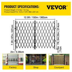 Double Folding Security Gate, 7.1` H x 12.5` W Folding Door Gate, Steel Accordion Security Gate, Flexible Expanding Security Gate, 360° Rolling Barricade Gate, Scissor Gate or Door with Keys