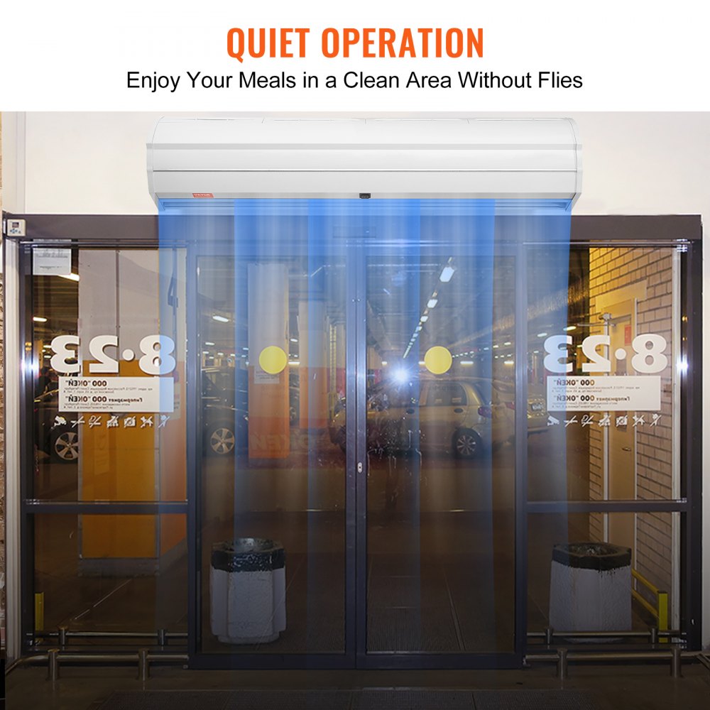 Bostome 48" commercial air curtain with wall mount, 1200 CFM airflow, and two-speed operation.