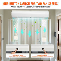 Bostome 48" wall-mounted air curtain with two-speed operation and durable metal shell.