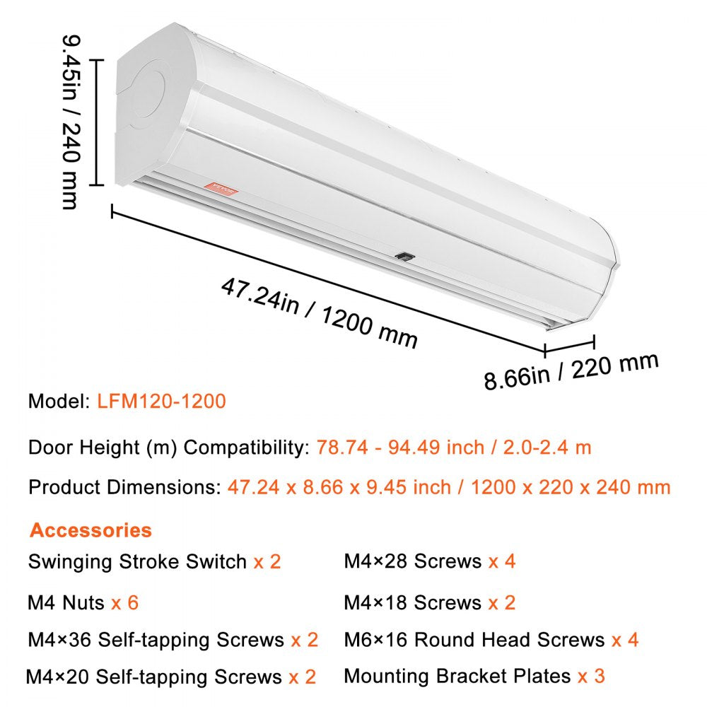 Wall-mounted Bostome 48" air curtain with two-speed operation and durable metal shell.