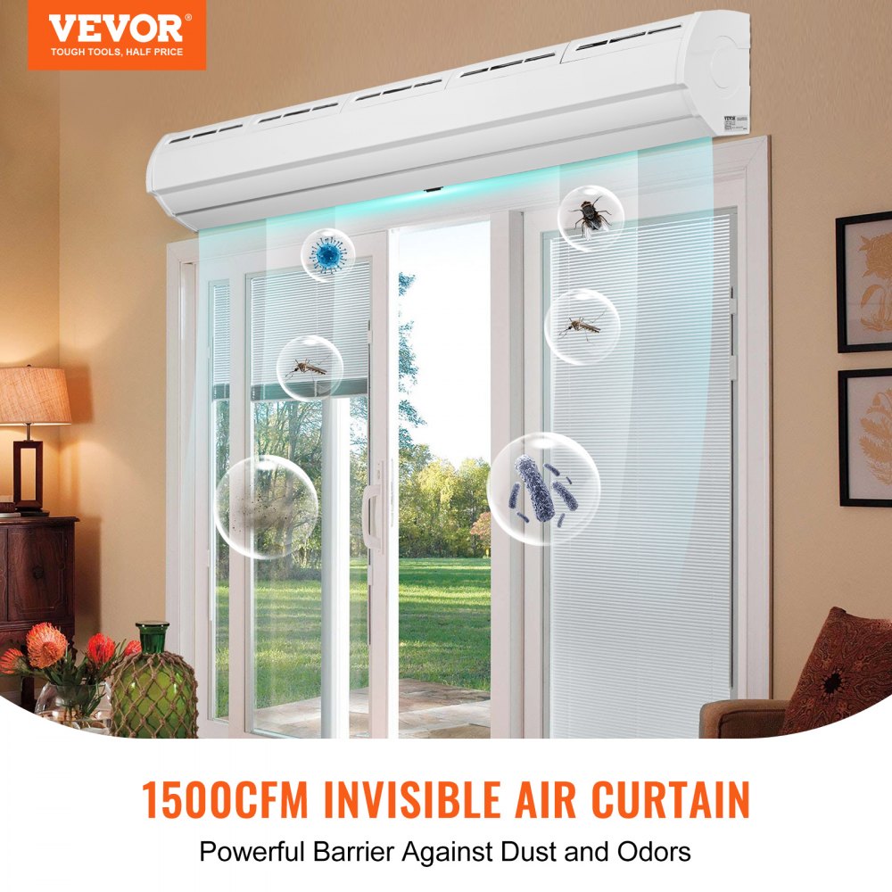 60" Commercial Indoor Air Curtain Super Power 2 Speeds 1500CFM, Wall Mounted Air Curtains for Doors, Indoor Over Door Fan with Heavy Duty Limit Switch, Easy-Install 110V Unheated
