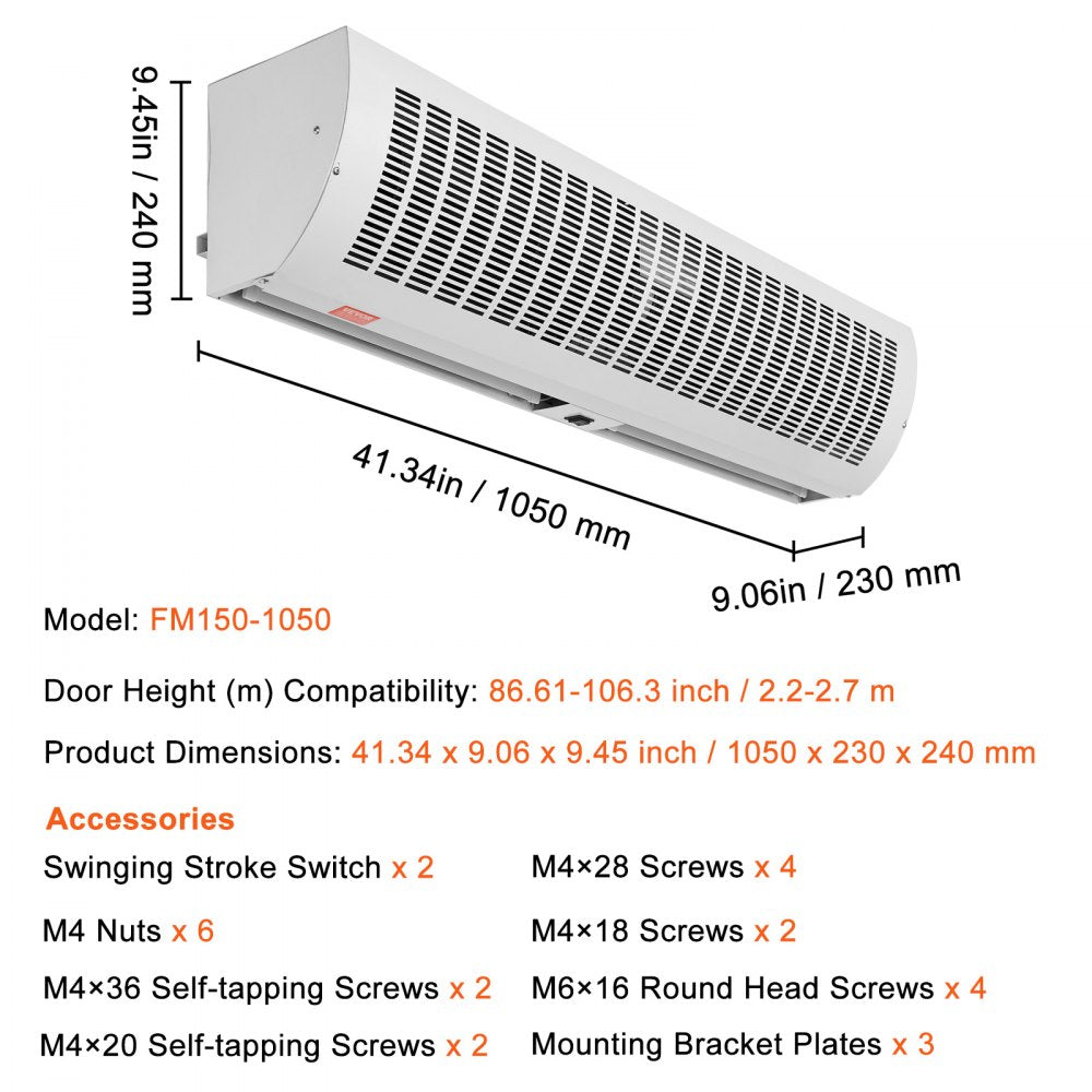 42-inch wall-mounted unheated air curtain with 1350 CFM airflow and 2 speeds.