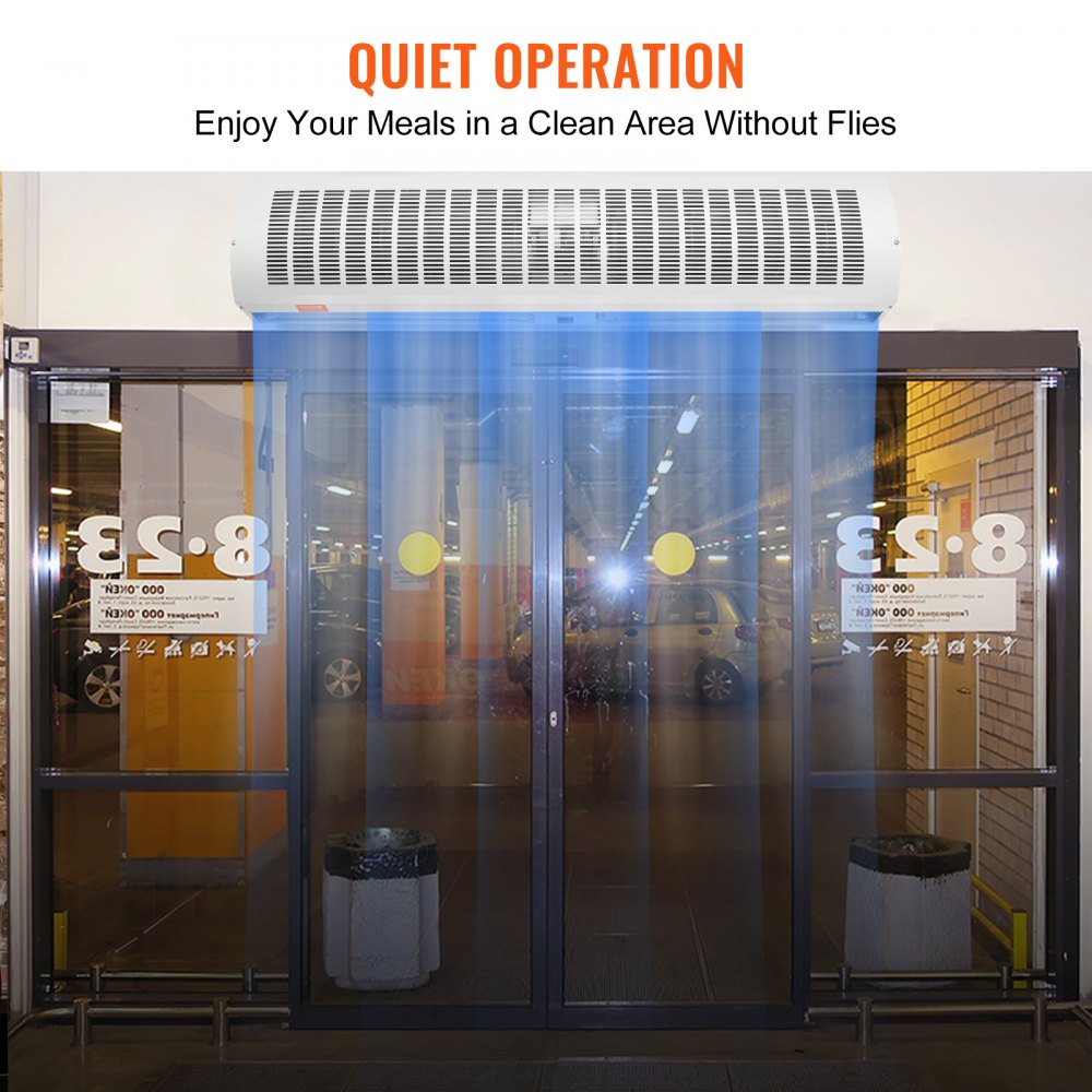 48-inch unheated indoor air curtain with wall mount, 1650 CFM airflow, and two speeds.