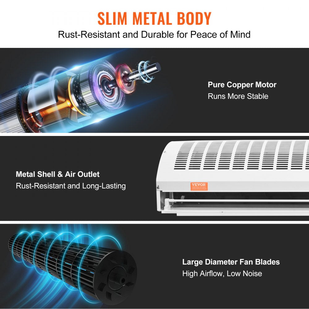 Bostome 60" wall-mounted air curtain with dual-speed settings and rust-proof metal body.
