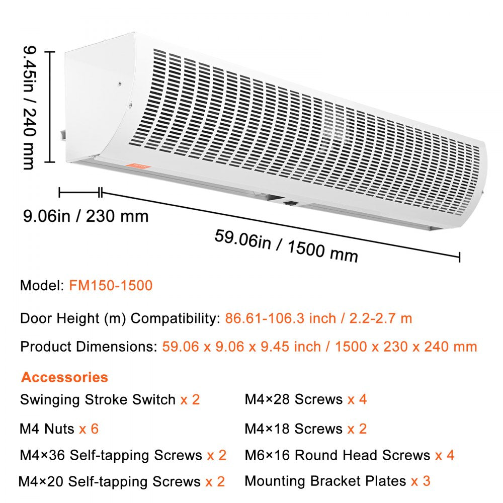 Bostome 60" indoor air curtain with two-speed settings and wall-mounted design for commercial use.