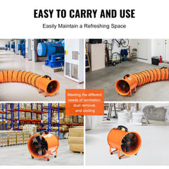 Portable Ventilator, 10 inch Heavy Duty Cylinder Fan with 33ft Duct Hose, 350W Strong Shop Exhaust Blower 1948CFM, Industrial Utility Blower for Sucking Dust, Smoke, Smoke Home/Workplace