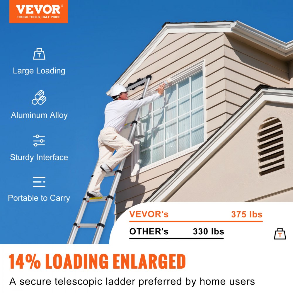 Telescoping Ladder Aluminum Extension Step 10.5 ft Multi-purpose Portable