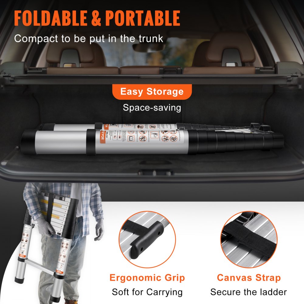 Telescoping Ladder Aluminum Extension Step 10.5 ft Multi-purpose Portable