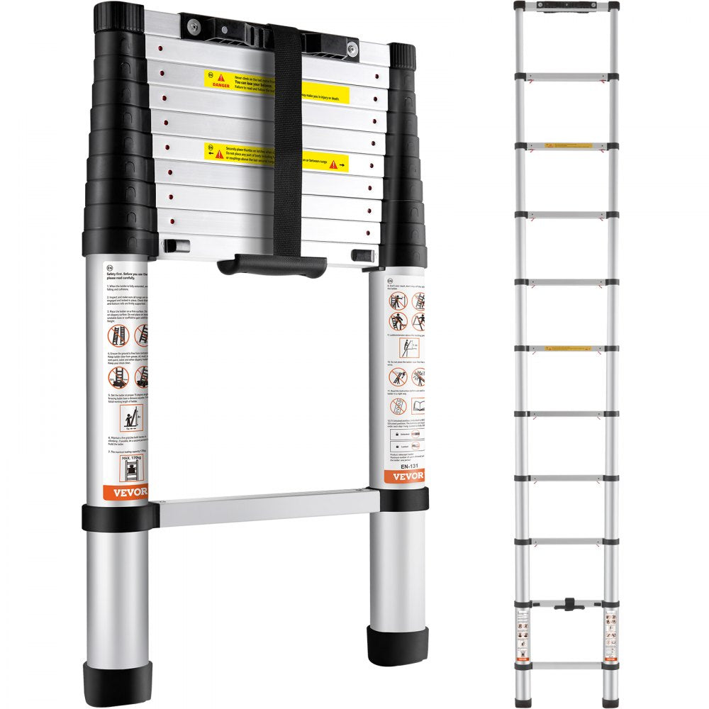 Telescoping Ladder Aluminum Extension Step 10.5 ft Multi-purpose Portable