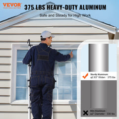 Aluminum telescoping extension ladder with nylon connectors, 375 lbs capacity, and anti-slip rungs.