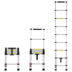 Bostome 8.5FT telescoping extension ladder with aluminum construction and anti-slip rungs.