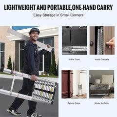 Aluminum telescoping extension ladder, 20.3 feet tall, with 419 lbs capacity and wide rungs.
