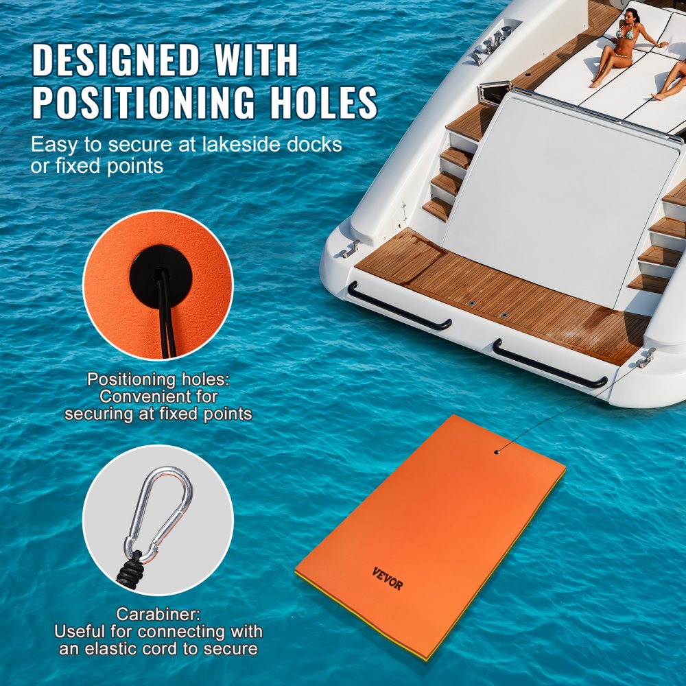 Bostome 12x6 FT floating water mat in high-visibility orange and yellow with textured surface.