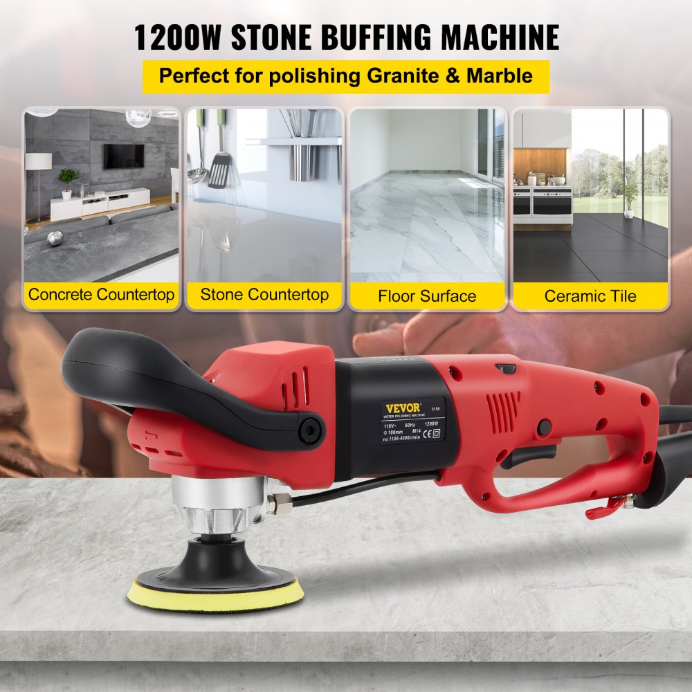 Bostome wet polisher grinder with adjustable speed, water injection, and accessory kit for stone work.