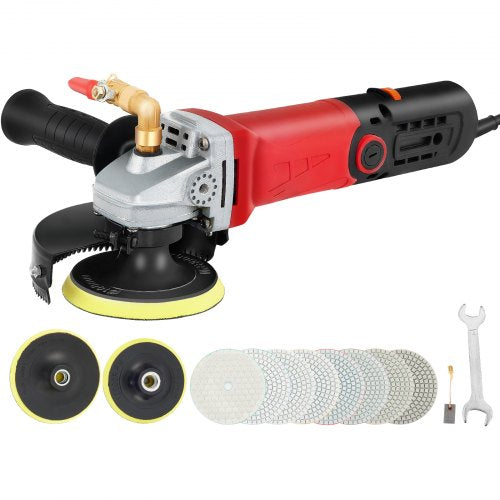 Wet Buffer / Polisher, Variable Speed 8 pcs Kit, Extra 4" & 5" Diamond Polishing Pads , Buffing Machine w 59" Pipe Adapter & Splash Shield, Concrete Stone Tool for Granite/Marble Countertop CE