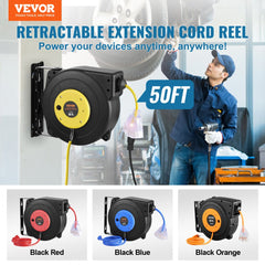 Retractable Extension Cord Reel Power Cord Reel 50FT 14AWG/3C SJTOW