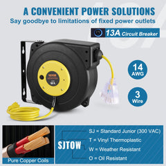 Retractable Extension Cord Reel Power Cord Reel 50FT 14AWG/3C SJTOW
