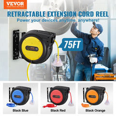 Retractable Extension Cord Reel Power Cord Reel 75FT 14AWG/3C SJTOW